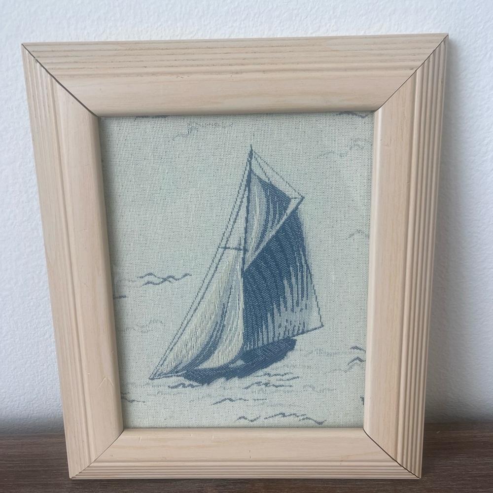 Vintage Needlepoint Framed Sailboat Art